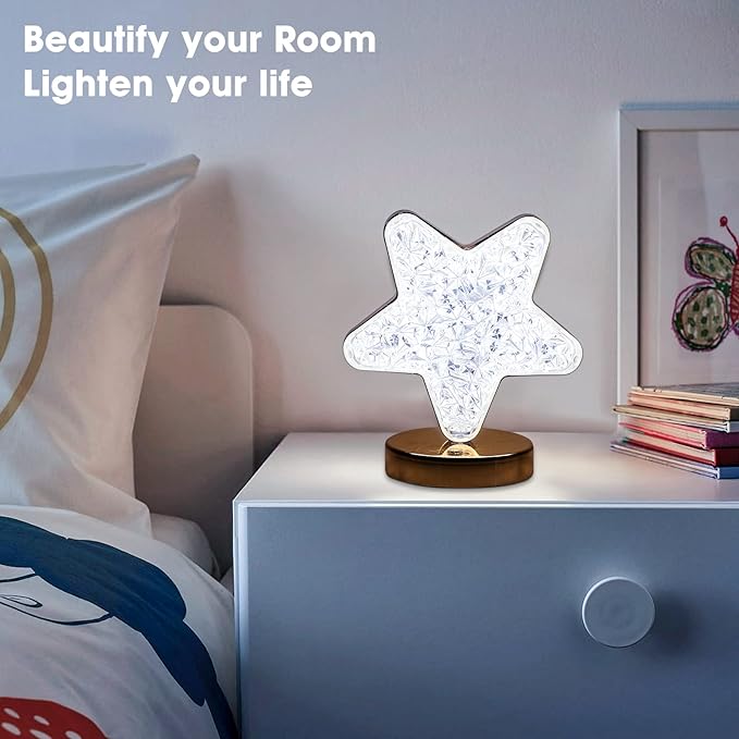 SupBri Star Lamp, Cute Night Light for Kids, Cordless Rechargeable Stepless Dimmable Touch Lamp with 3 Colors Modes for Living Room, Bedroom,Christmas Decorations