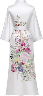 Kihnop Women's Floral Long Kimono Robe Long Satin Robe Long Silk Robe Ladies Kimonos Silky Bathrobe Cover Up, One Size