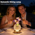 Flower Table Lamp, Orchid Flower with Crystal Vase Lamp, Cordless Touch Desk Light, 3 Colors Dimming & Rechargeable, Small Night Light for Bedroom Home, Romantic Gifts for Girl Women (Purple)