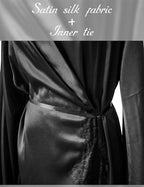 BATHGOWN Women's Satin Robe Black Silk Kimono Bride Robe for Wedding Day Lightweight Long Lace Loungewear Sleepwear