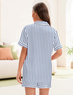 EPLAZA Silk Pajamas for Women Satin Pajamas Set 5 Pcs Long Sleeve Print Pattern Button Down Pjs Sleepwear Loungewear Set