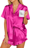 Ekouaer Womens Satin Pajamas Set Button Down 2 Piece Silk Pjs Shorts Set Ruffle Lingerie Notch Collar Sleepwear