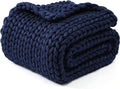 YnM Chunky Throw Blanket, Medium-Weight, Hand Knitted, Skin Friendly, Ventilated and Breathable, Machine Washable, Home Décor Piece for Couch, Sofa and Bed (Indigo Blue, 60x80 Inch)