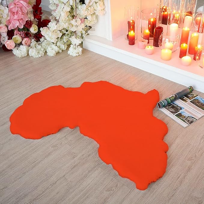 Lith African Map Faux Rabbit Fur Area Rug & Throw - Client Call It Impactful Gift- Soft Plush Luxurious Chair Couch Sofa Bed Cover or Nursery Floor - 3x3 ft (Orange)
