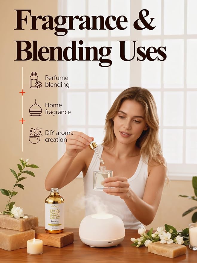 100% Pure Jasmine Essential Oil 4 fl oz - Essential Oils for Skin, Essential Oil for Diffusers, Home Fragrance, Aromatherapy & DIY Candle Making, Gifts for Women