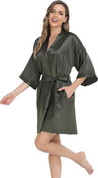 Robe for Women Silky Lightweight Satin Kimono Bride Bridesmaids Wedding Party Robes Dressing Gown Summer Loungewear