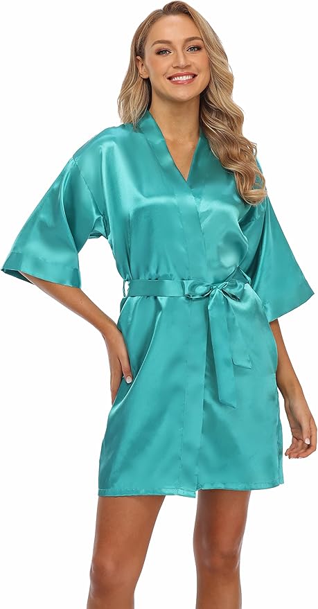 Robe for Women Silky Lightweight Satin Kimono Bride Bridesmaids Wedding Party Robes Dressing Gown Summer Loungewear