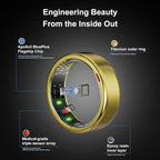 POBOVi Smart Ring for Women Men- Sleep/Fitness/Stress/Heart Rate Tracker- Menstrual Records - 7 Days Battery Life - Wireless Charging - No APP Subscription - iOS & Android Compatible (Gold, Size 8)