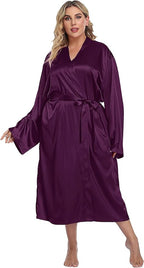 Women's Plus Size Satin Kimono Robes Long Silky Bathrobe Lightweight Sleepwear Wedding Dressing Gown