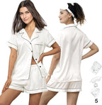 WJing Yi Jia 5Pcs Womens Soft Satin Pajama Set XS-4XL Button-Down Silk Pajamas Floral Sleepwear Bridal Pjs Lounge Pj Sets
