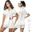 WJing Yi Jia 5Pcs Womens Soft Satin Pajama Set XS-4XL Button-Down Silk Pajamas Floral Sleepwear Bridal Pjs Lounge Pj Sets