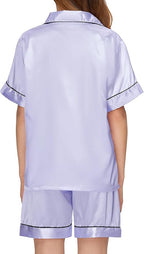EPLAZA Kids Satin Pajamas Sets Girls Boys Button-Down Silky Pajamas Sleepwear with Hairband Eye Mask Hair Tie