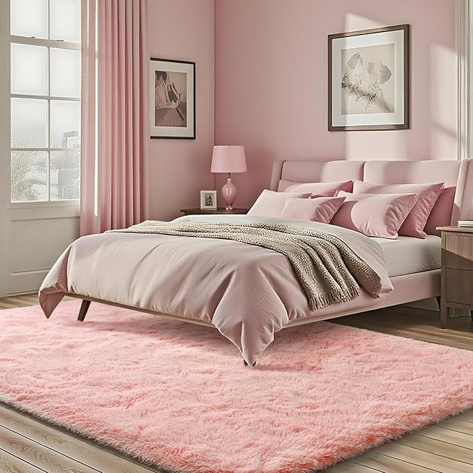 ISEAU Fluffy Rug Carpets Soft Shaggy Area Rugs, Indoor Floor Mats for Kids Room Fuzzy Carpet, Dorm, College, Apartment Mat Bedside Rug for Boys Girls Bedroom Living Room Home Decor, 3ft x 5ft, Pink