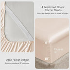 MR&HM Satin Bed Sheets, Queen Size Sheets Set, 4 Pcs Silky Bedding Set with 15 Inches Deep Pocket for Mattress (Queen, Beige)