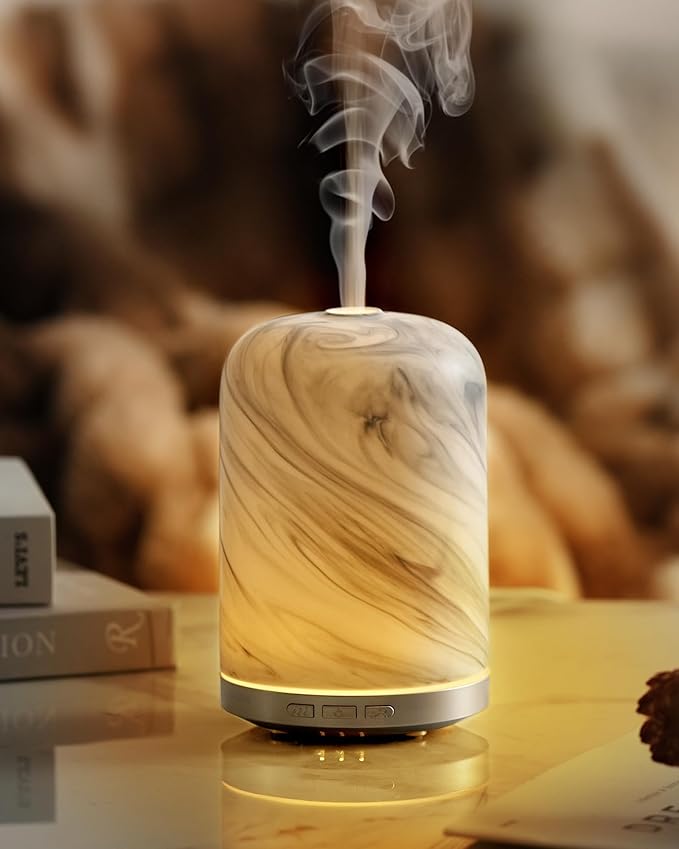 Onaboviva Essential Oil Diffuser - 2.4MHz Ultrasonic Ceramic Diffuser for Home, 120ml, Pulse&Continuous Mist, Bright/Dim/Breathing Lighting, Waterless Auto-Off, Aromatherapy Diffuser with USB Cable