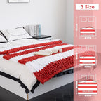 Chunky Knit Blanket - Luxury Soft Cozy 50 * 60 Throw Blanket,100% Woven Blanket Rope Knot Throw Blanket for Couch, Sofa, Home Decor, Gift - Machine Washable (White/Wine red, 50 * 60)