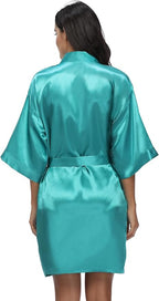 Women's Satin Kimono Robe Wedding Getting Ready Silky Bathrobe Short Bridesmaid Dressing Gown