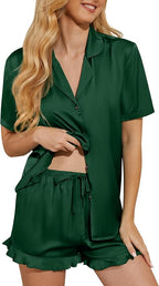 Silk Pajamas for Women Satin Womens Pajama Sets Short Sleeve Set 2-Piece Sleepwear