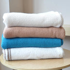Knitted Full Size Throw Blanket - Lightweight Breathable Summer Soft Blanket of Polyester Imitation Cotton for Anti-Static,Luxury Throws for Bed, Couch and Sofa,Cream Cooling Throw Blanket