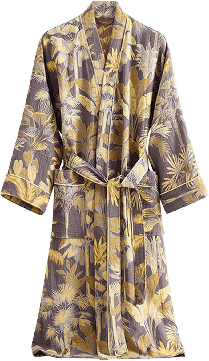 Womens Boho Floral Print Robe Lightweight Short Sleeve Bathrobe Soft Kimono Robes V-neck Loungewear with Pockets