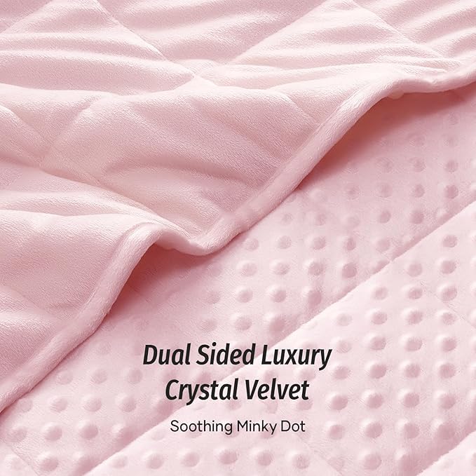 Wemore Minky Dot Weighted Blanket for Adults Queen Size 15 lbs, Soft Cozy Heavy Blanket for Stress Relief and Sleep Promotion, Breathable Blanket for All-Season with Glass Beads, Pink 60 x 80 inches