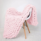 huraty Cozy Chunky Throw Blanket Full Size 50x60 Light Pink Chenille Sofa Bed Throw Hand Knit Decorative Throw Warm Large Blanket