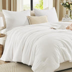 WRENSONGE Full Size Comforter Sets - 3 Pieces Prewashed White Comforter Soft Lightweight for All Seasons,Fluffy Down Alternative Comforter Full Size with 2 Pillow Shams