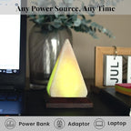 POHS Himalayan USB Mini Salt Lamp, 7 Color Changing LED Bulb, Hand Crafted Crystal Rock Salt Night Light for Home Decor, Desk, and Gift | Premium Quality Wood Base and USB Cable (Pyramid)