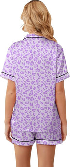 Umeyda Women & Girls Pajamas Set, Soft Satin Lightweight Silk Button-Down Top with Shorts 2 Piece PJS for Mom Boys Kids Gifts