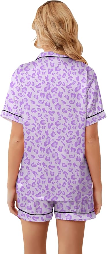 Umeyda Women & Girls Pajamas Set, Soft Satin Lightweight Silk Button-Down Top with Shorts 2 Piece PJS for Mom Boys Kids Gifts
