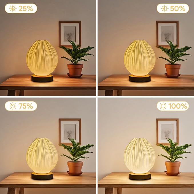 Table Lamp Bedside Small Side Table Lamp with Woodbase Peach 3D Printing Button Control Table USB Lamp Dimmable Nightstand Lamp with PLA Lampshade for Living Room Bedroom Decor