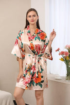 QXQTER Peony Floral Silky Satin Robe Wedding Bridal Party Bride Bridesmaid Robes for Women Dressing Gown Kimono Robe