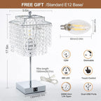 Touch Crystal Table Lamp Silver, Bedside Lamp with USB C+A Ports, Dimmable Nightstand Lamp with Crystal Shade, Bedroom Lamp for Girls Bedroom, Living Room, Bulb Included