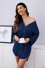 Ekouaer Satin Nightgowns for Women Silk Sleepwear Button Down Sleepshirt 3/4 Sleeve V-Neck Nightshirts with Pockets
