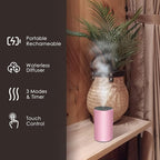 Waterless Essential Oil Diffuser, Battery Powered Mini Scent Air Machine, Aromatherapy Mist Diffuser for Home Room Car Office (Pink Aluminum Alloy)