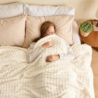 NEWCOSPLAY Super Soft Queen Blanket Ivory Premium Silky Flannel Fleece 3D Waffle Checkered Lightweight Bed Blanket All Season Use (Ivory, Queen(90"x90"))