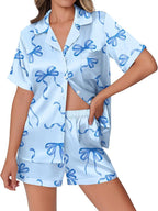 Ekouaer Womens Silk Satin Pajamas Set Animals Print Pjs Button Down Short Sleeve Lounge Set 2 Piece Sleepwear