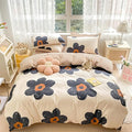 CLOTHKNOW Black Sunflower California King Comforter Set 3Pcs Floral Bedding Comforter Sets Brown Grid Comforter Boho Comforter Sets Cal King