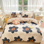 CLOTHKNOW Black Sunflower Queen Comforter Set Floral Bedding Comforter Sets Brown Plaid Comforter Soft Botanical Queen Comforter with 2 x Pillow Cases