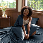 CozyLux Satin Sheets King Size Sheet Set - 4 Piece Silky King Sheets, Luxury Steel Blue King Bed Set with Smooth and Soft Microfiber, Includes 1 Fitted Sheet, 1 Flat Sheet and 2 Pillowcases