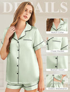 Silk Pajamas for Women Short Sleeve Sleepwear Soft Button Down Loungewear 2 Piece Satin Pjs Shorts Set S-XXL