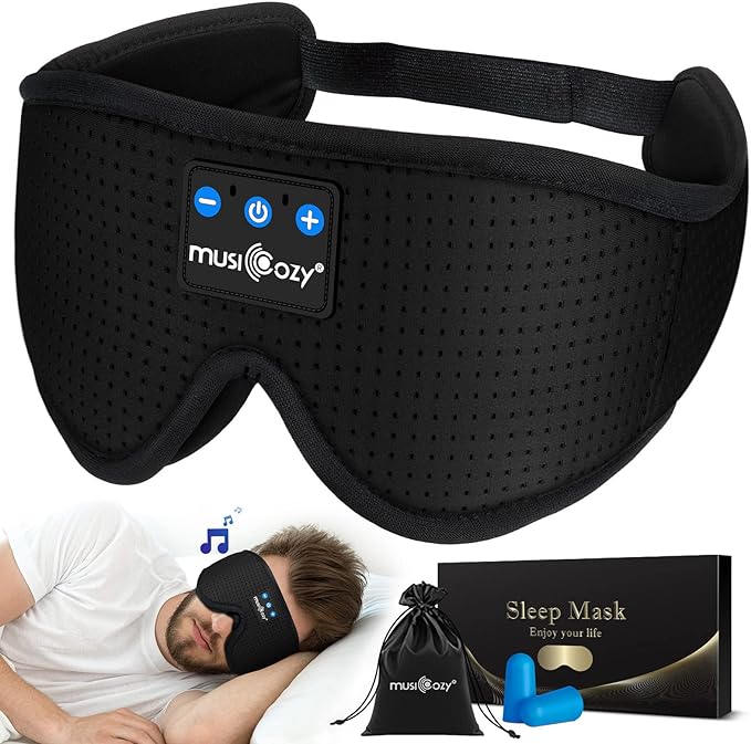 MUSICOZY 3D Bluetooth 5.4 Sleep Headphones, Breathable Wireless Music Eye Mask, Sleeping Headphones with Headband for Side Sleepers, Women, Men, Air Travel, Unique Tech Gifts