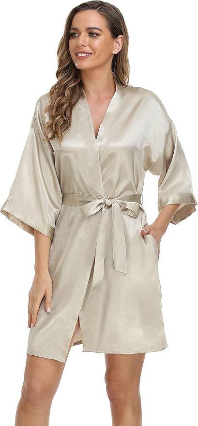 Robe for Women Silky Lightweight Satin Kimono Bride Bridesmaids Wedding Party Robes Dressing Gown Summer Loungewear