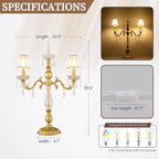 Wellmet Gold Crystal Table Lamp, 2 Light Crystal Table Lamp for Bedroom, Vintage Table Lamps for Living Room, Bedroom, Office Hotel Decor, Modern Palace Lights