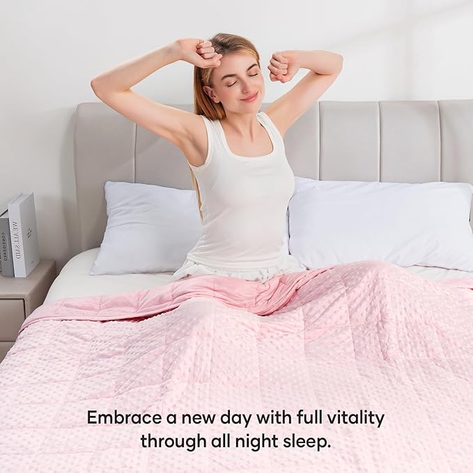 Wemore Minky Dot Weighted Blanket for Adults Queen Size 15 lbs, Soft Cozy Heavy Blanket for Stress Relief and Sleep Promotion, Breathable Blanket for All-Season with Glass Beads, Pink 60 x 80 inches