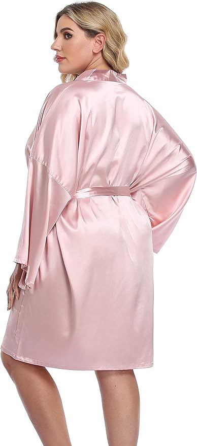 Women's Plus Size Short Silky Bathrobes Satin Kimono Robes Bride Bridesmaid Loungewear Soft Nightgown