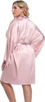 Women's Plus Size Short Silky Bathrobes Satin Kimono Robes Bride Bridesmaid Loungewear Soft Nightgown
