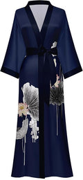 Kihnop Women's Floral Long Kimono Robe Long Satin Robe Long Silk Robe Ladies Kimonos Silky Bathrobe Cover Up, One Size