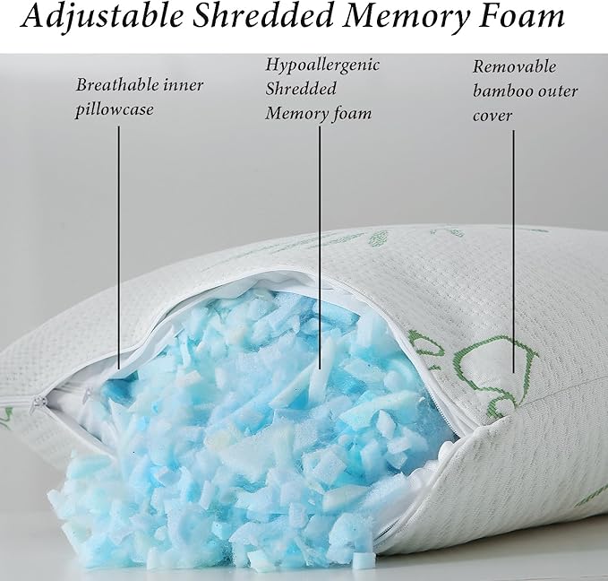 HOXXME Single Memory Foam Pillows King Size Set of 1, Cooling Rayon Pillow with Breathable Cover, Bed Pillow for Sleeping 1 Pack, Firm Adjustable for Neck Support, Hotel Quality Rest Pillow 20" x 36"