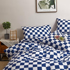 CLOTHKNOW Blue White Plaid Twin/Twin XL Comforter Set Grid Bedding Comforter Sets Royal Blue White Bed Comforter Blue Bedding Sets Soft